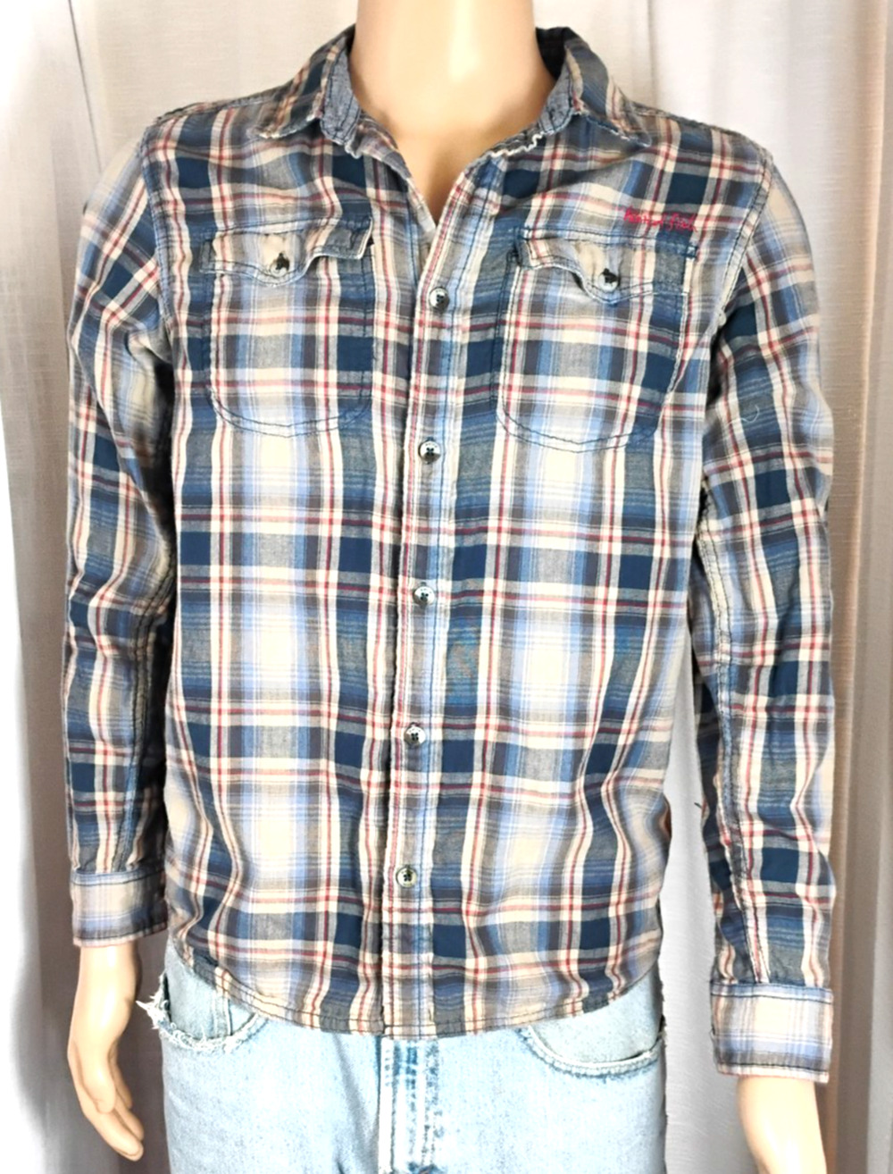 Weird Fish Plaid Lined Button Up Shirt Mens Small Cotton Grunge Outdoor